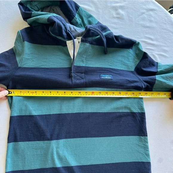 L.L. Bean Men's Striped Hoodie - Navy and Teal - Picture 6 of 7